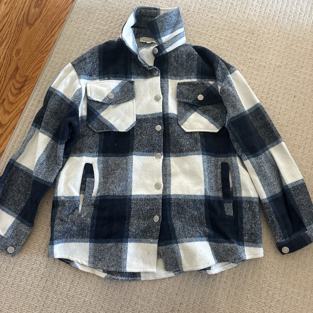 Plaid Flannel Jacket - Blue and White